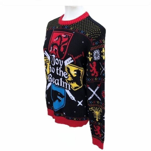 Game of Thrones Sweater Womens Black Red Holiday Christmas Joy to the Realm MED - Picture 4 of 7